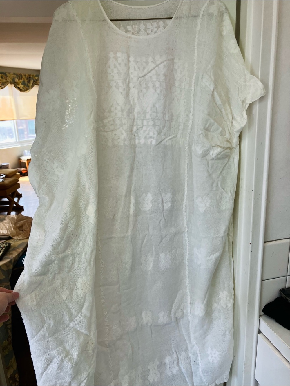Women's White Embroidered Linen Tank Dress